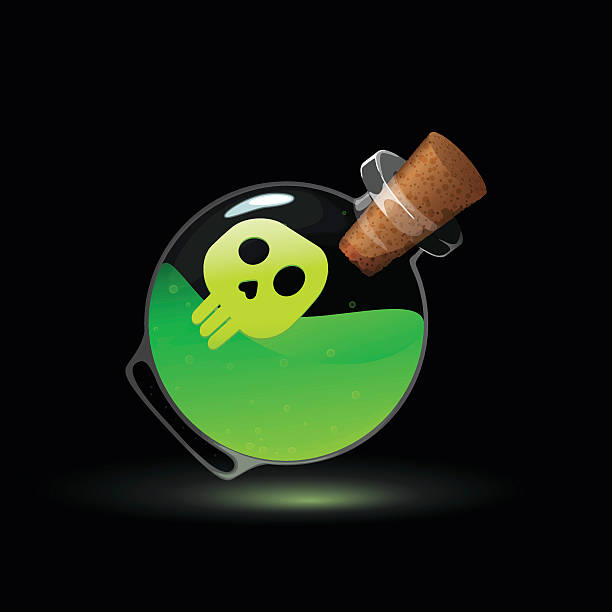 ilustraciones, imágenes clip art, dibujos animados e iconos de stock de poción mágica tóxica en la botella con icono de juego de tapón. - antidote toxic substance ingredient bottle