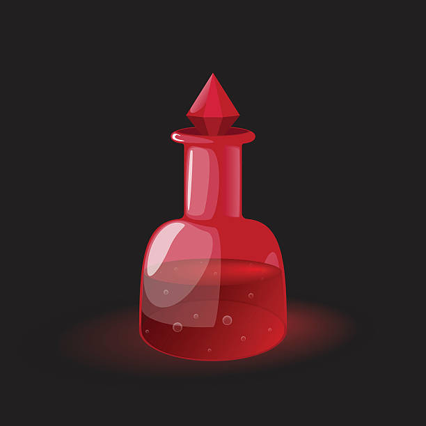 ストッパーゲームのアイコンとルビーボトルの魔法のポーション。 - antidote toxic substance ingredient bottle点のイラスト素材／クリップアート素材／マンガ素材／アイコン素材