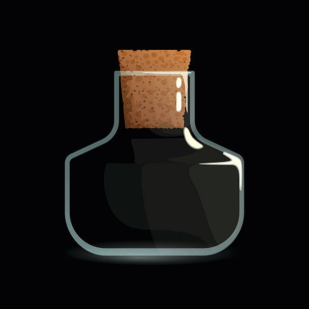 ilustraciones, imágenes clip art, dibujos animados e iconos de stock de frasco vacío con el tapón partido icono. - antidote toxic substance ingredient bottle