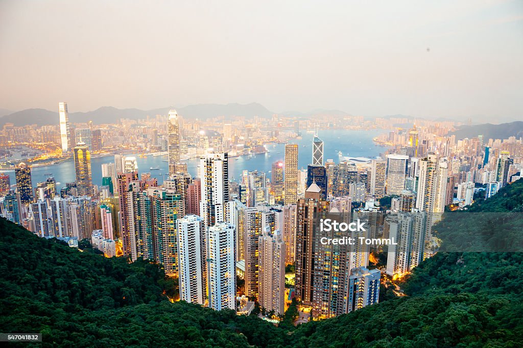 Hong Kong Panorama Hong Kong Panorama. View from Victoria Peak. Skyscrapers on the two sides of Victoria Harbour (Central and Kowloon) of Hong Kong.  Hong Kong Stock Photo