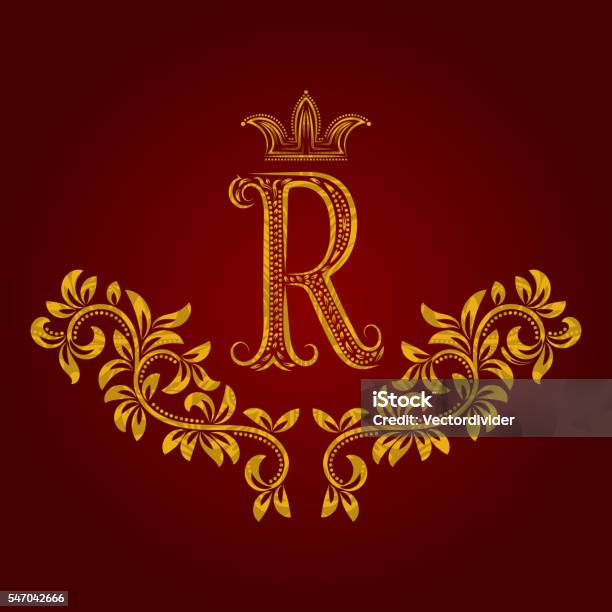 Decorative R Monogram Vector Patterned Golden Letter R Monogram In Vintage Style Stock Illustration ...
