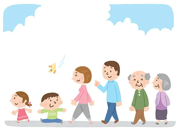 Vector illustration of walking family