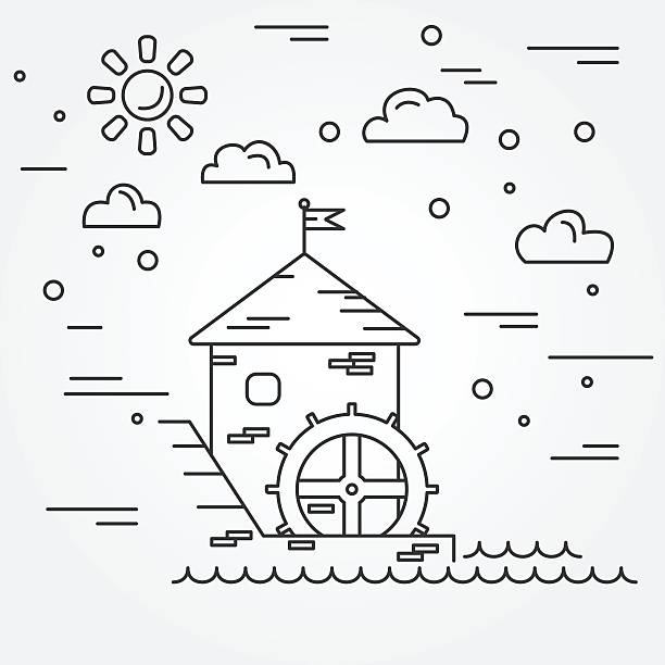 водяная мельница. вектор. - water wheel stock illustrations