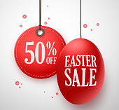 Easter Sale in red egg and price tag hanging