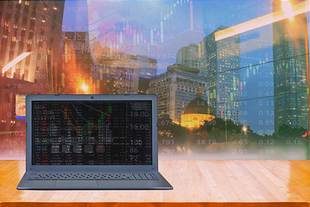istock city view with stock chart on screen 547046086