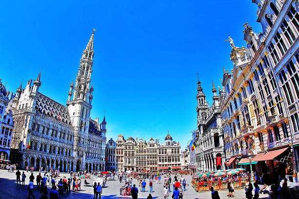 Brussels (Bruxelles), Belgium - May 07, 2016 - Town Hall in Grand Place (Grote Markt), the most beautiful central square in Europe.