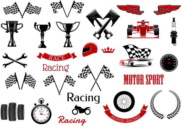 designelemente für motosport und rennsport - schlüsselfertig stock-grafiken, -clipart, -cartoons und -symbole