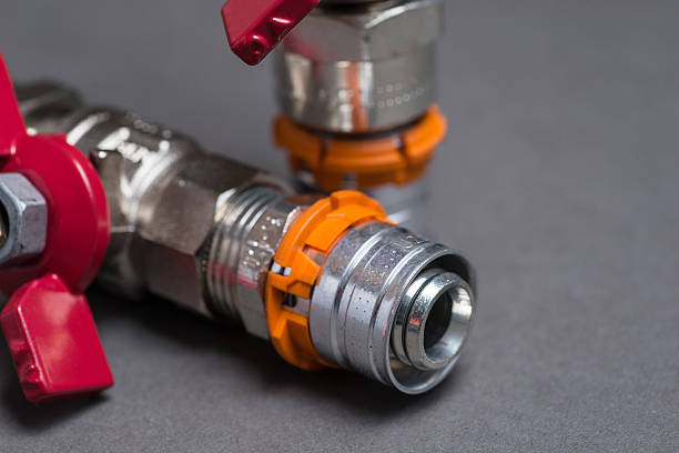 istock Water valves with fittings on grey 547051794