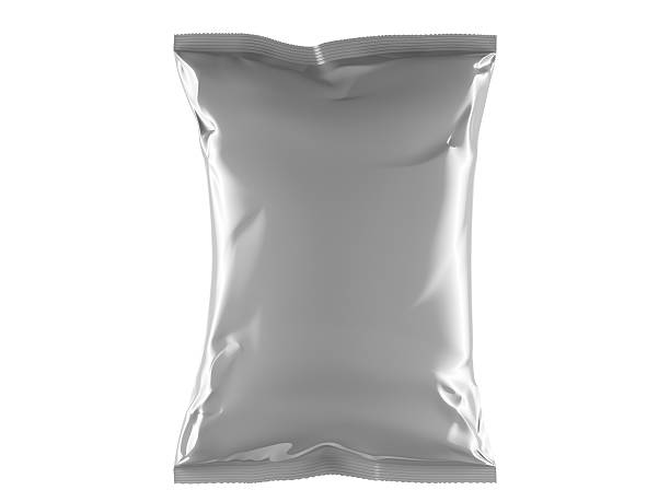blank food bag chips container front view on white background - matte imagens e fotografias de stock
