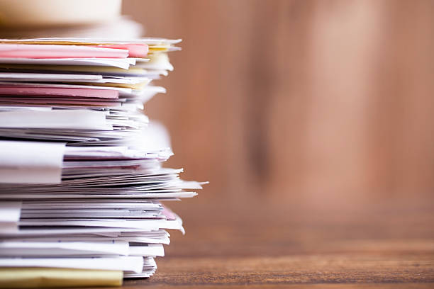 istock Large stack of files, paperwork. Close-up. Desk, office. Nobody. 547053328