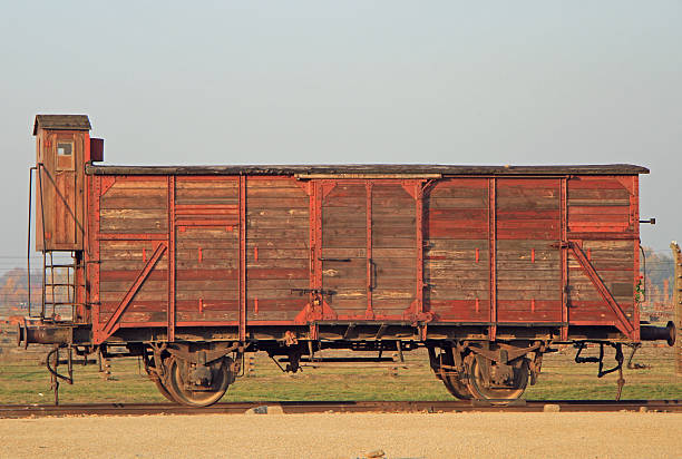 vagón de transporte utilizado para la deportación al campo de concentración - adolf hitler displaced persons camp concentration fascism fotografías e imágenes de stock