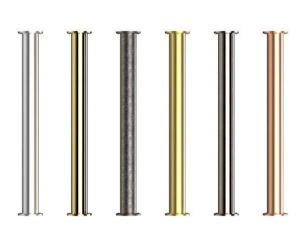 seven shades of metal pipes seven shades of metal pipes with joints isolated on white pipe tube stock pictures, royalty-free photos & images