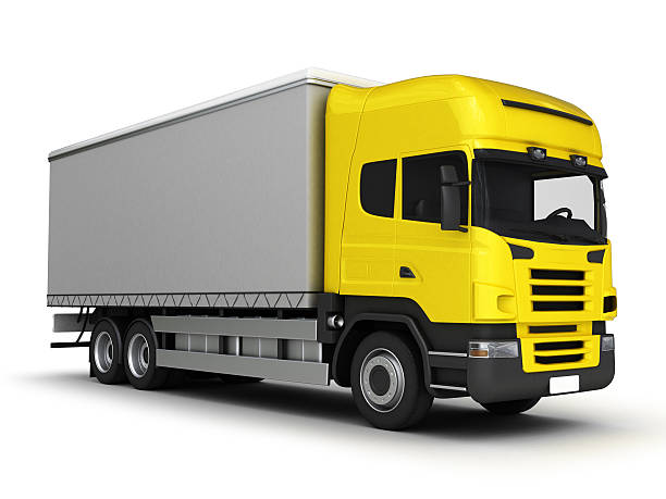 istock Yellow delivery truck on a white background.3D illustration. 547124110