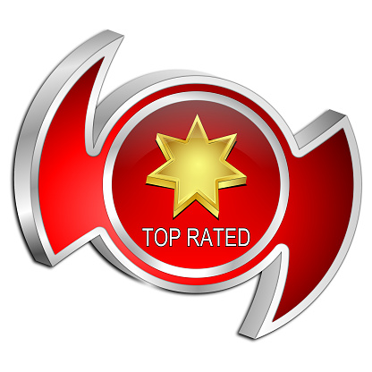 decorative red top rated button - 3D illustration