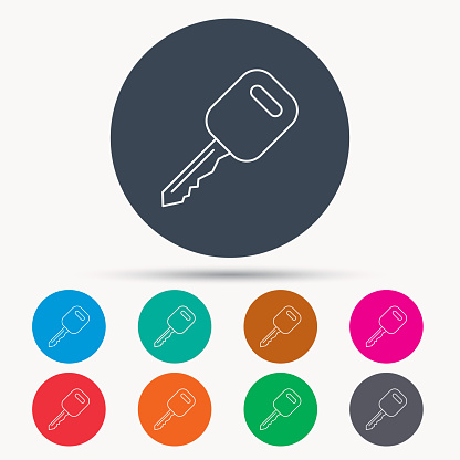 Car key icon. Transportat lock sign. Icons in colour circle buttons. Vector