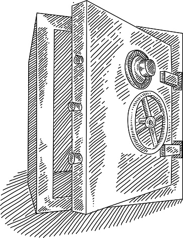 Line drawing of Bank Vault. Elements are grouped.contains eps10 and high resolution jpeg.