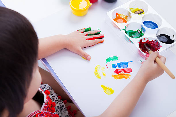 istock Asian girl doing fingerprints using drawing tools, art education 547130998