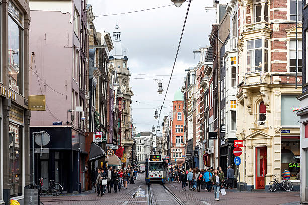 Shopping Street in Amsterdam, Netherlands