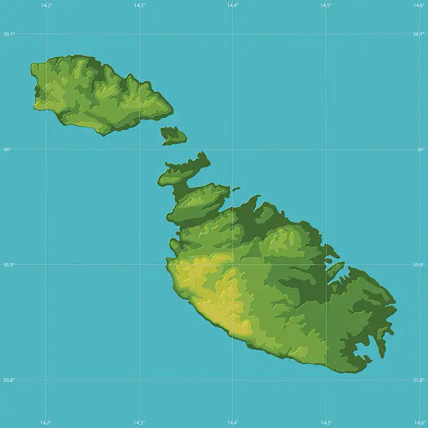 Vector illustration of Malta Topographic Relief Vector Map