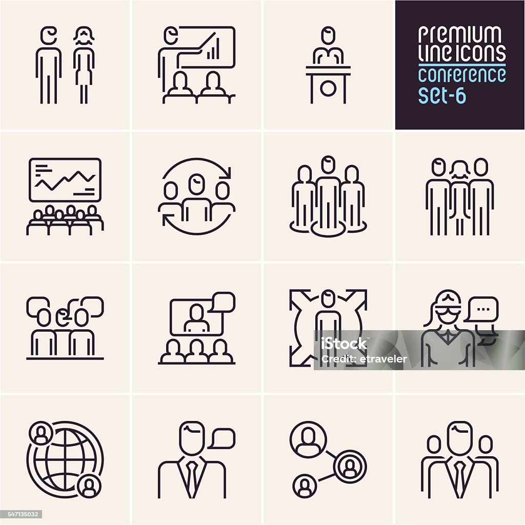 Conference icons, business people Conference icons, management and business people line icons vector set, human resources Web Conference stock vector