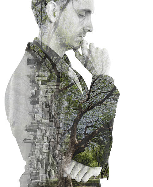 istock Double exposure concept with businessman think plan 547140724