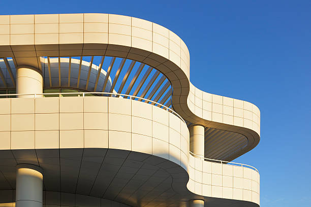 Brentwood, USA - July 9, 2016: Architectural detail from the Getty Center. One of two locations of the Getty Museum - the Getty Center opened in the Brentwood neighborhood of Los Angeles in 1997. In addition to it’s art collection, the center is known for its architecture, gardens and the views overlooking the city.