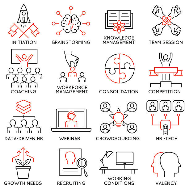 Leadership, career progress and personal training - part 2 Vector set of 16 linear thin icons related to striving for success, leadership development, career progress and personal training. Mono line pictograms and infographics design elements - part 2 initiative stock illustrations