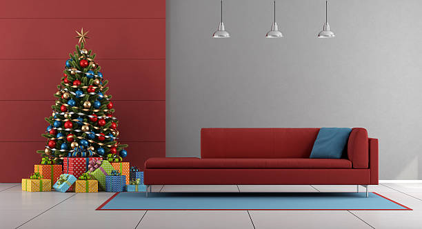 istock Red and gray christmas living room 547149944