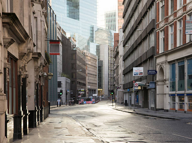 Defocused Inner London back lit street panoramic background