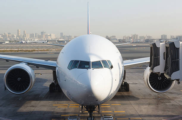 istock Front view of airplane at gate 547153952