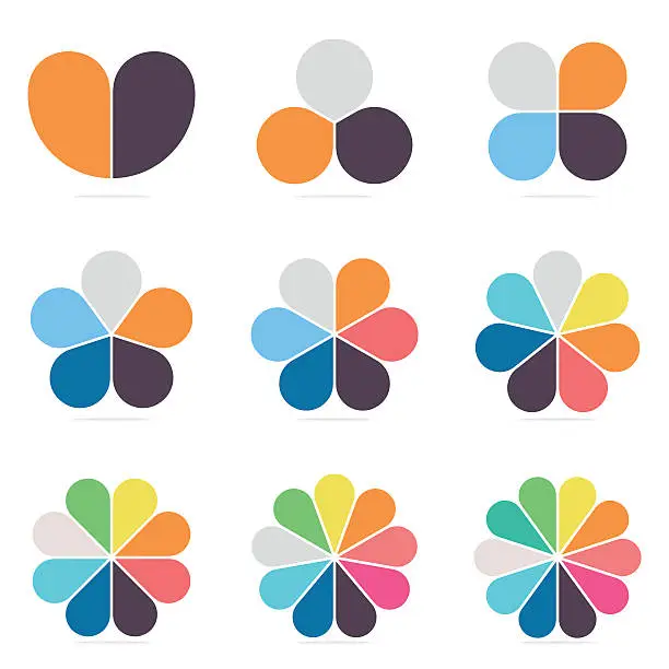 Vector illustration of Elements for infographics. Pie charts, diagrams with 2- 10 petals.