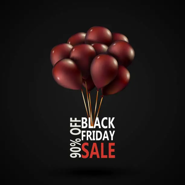 Vector illustration of Black Friday sale inscription photorealistic design template. Advertising banner with