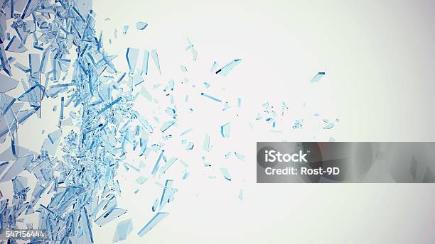 Abstract Broken Blue Glass Into Pieces Isolated On White Background Stock Photo - Download Image Now