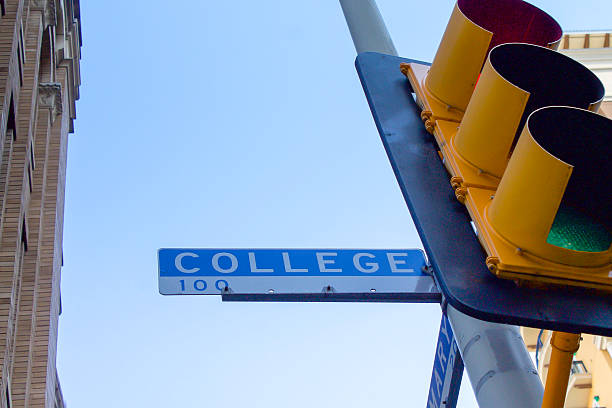 istock College Street Sign and Traffic Light 547156592