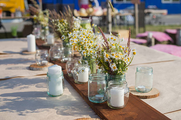 istock Beautiful table set with candles and flowers for a festive 547157202