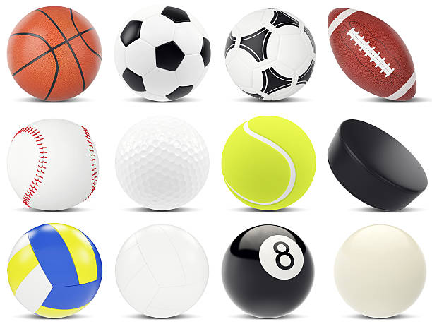 set of sports balls, soccer, basketball, rugby, tennis, volleyball, hockey - basketball ball sport american culture imagens e fotografias de stock