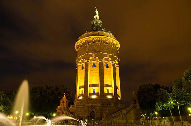 Photo of Wasserturm, Mannheim's landmark at night