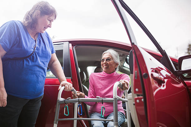 Disabled Senior Woman Getting a Ride