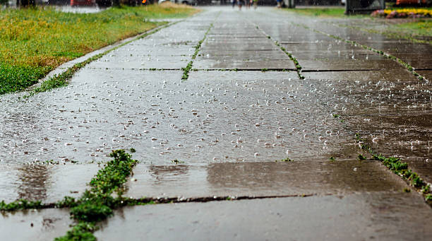 istock Wide picture of bubbles in a puddle  rain during  heavy . 547199656