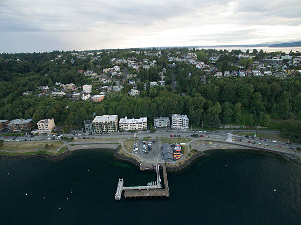 istock Aerial West Seattle Landscape View Sunset Golden Clouds, Ferry Dock 547200104