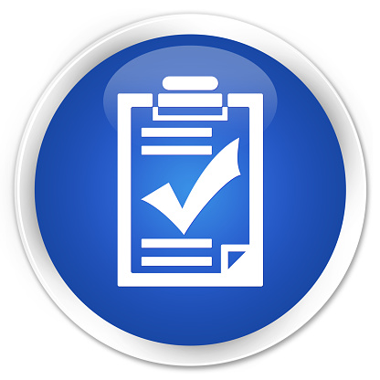 Checklist icon blue glossy round button