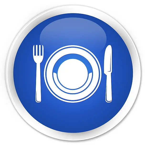 Photo of Food plate icon blue glossy round button