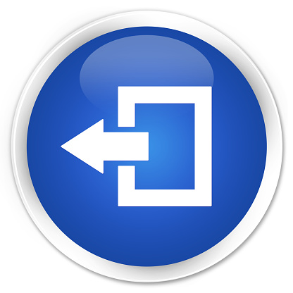 Logout icon blue glossy round button