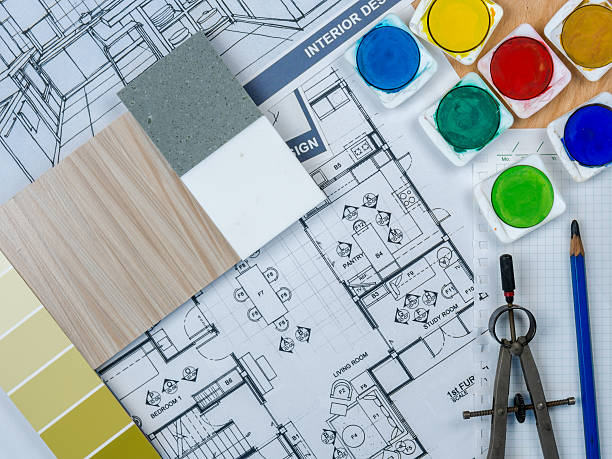 istock Artistic worktable with  sketch & blue print/ estate business conceptual 547210200