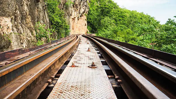 Photo of Train Track along the cliff in Thailand