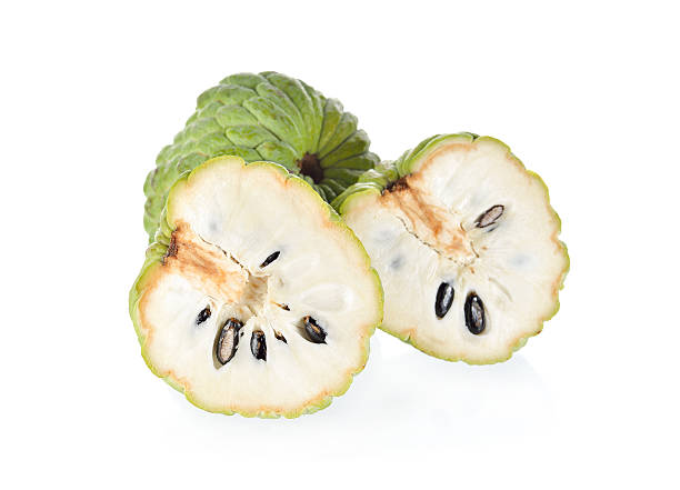 istock whole and half cut custard apple fruit on white background 547214418