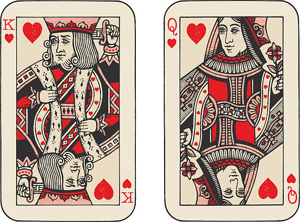 King and Queen of Hearts illustration A pair of hand drawn playing cards. hearts playing card illustrations stock illustrations