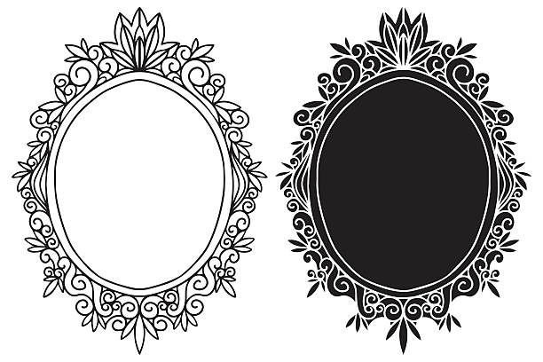 손으로 그린 빈티지 블랙 프레임, 거울 세트 - mirror ornate silhouette vector stock illustrations