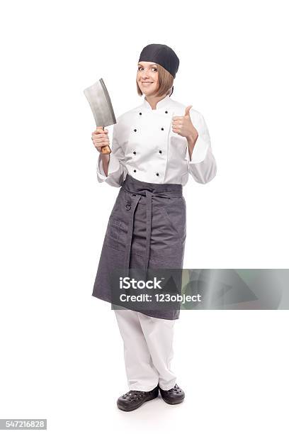 Koch Oder Koch Mit Fleischmesser Isoliert Auf Weiß Stockfoto und mehr Bilder von Abnehmen - Abnehmen, Arbeiter, Attraktive Frau