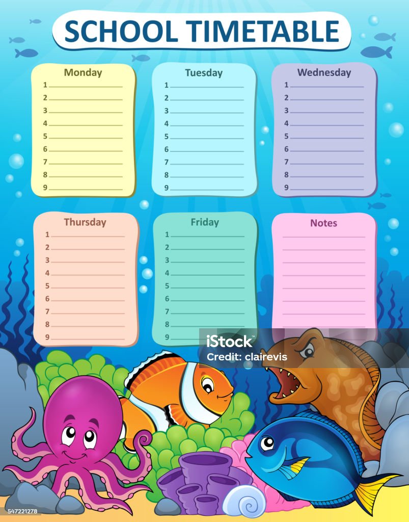 Weekly school timetable thematics 1 Weekly school timetable thematics 1 - eps10 vector illustration. Animal stock vector